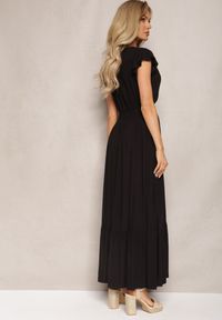 Renee - Czarna Rozkloszowana Sukienka Maxi z Bawełny o Kopertowym Kroju Asmerie. Kolor: czarny. Materiał: bawełna. Sezon: lato. Typ sukienki: kopertowe. Długość: maxi
