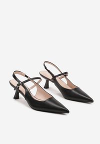 Renee - Czarne Sandały na Kaczuszce Typu Slingback z Ozdobnym Paskiem Lanilia. Okazja: na co dzień. Zapięcie: pasek. Kolor: czarny. Sezon: lato. Obcas: na szpilce. Styl: casual, elegancki. Wysokość obcasa: średni #5