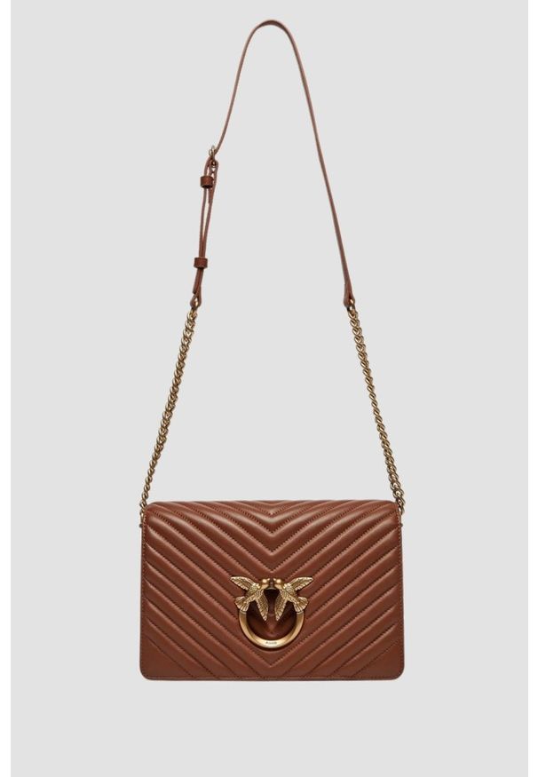 Pinko - PINKO Brązowa torebka Love Click Classic. Kolor: brązowy. Materiał: skórzane. Styl: elegancki