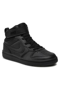 Buty Nike Court Borough Mid 2 Jr CD7783-001 czarne. Okazja: na co dzień. Zapięcie: rzepy. Kolor: czarny. Materiał: guma, syntetyk, skóra, materiał. Szerokość cholewki: normalna. Model: Nike Court