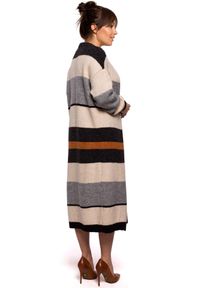 Polskie swetry - Długi sweter z w paski kolorowy kardigan z wełną bez zapięcia. Okazja: do pracy, na spacer, na co dzień. Materiał: wełna. Długość: długie. Wzór: paski, kolorowy. Styl: casual, elegancki #2