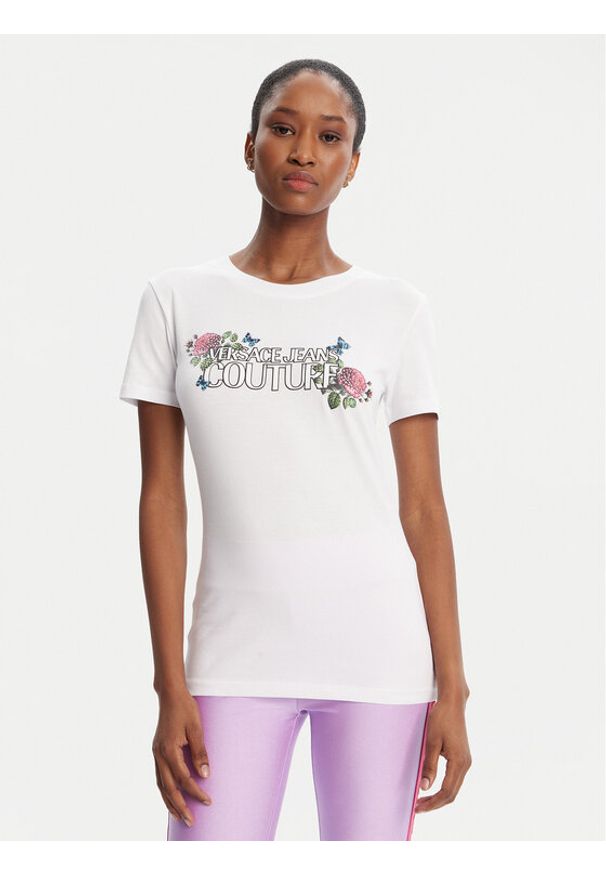 Versace Jeans Couture T-Shirt 79HAHB00 CJB01 Biały Regular Fit. Kolor: biały. Materiał: bawełna