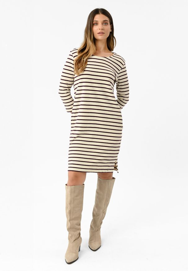 Volcano - Bawełniana sukienka w paski G-PURE. Okazja: na co dzień. Materiał: bawełna. Długość rękawa: krótki rękaw. Wzór: paski. Typ sukienki: dopasowane, sportowe, proste. Styl: klasyczny, casual, elegancki, sportowy. Długość: mini