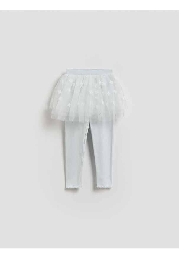 Reserved - Legginsy ze spódnicą - jasnoniebieski. Kolor: niebieski. Materiał: dzianina, bawełna