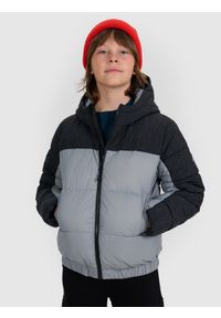 4f - 4F Kurtka puchowa z wypełnieniem syntetycznym chłopięca - szara 164 (13-14 lat). Okazja: na co dzień. Kolor: szary. Materiał: syntetyk, puch. Wzór: gładki. Sezon: lato. Styl: casual, klasyczny #1