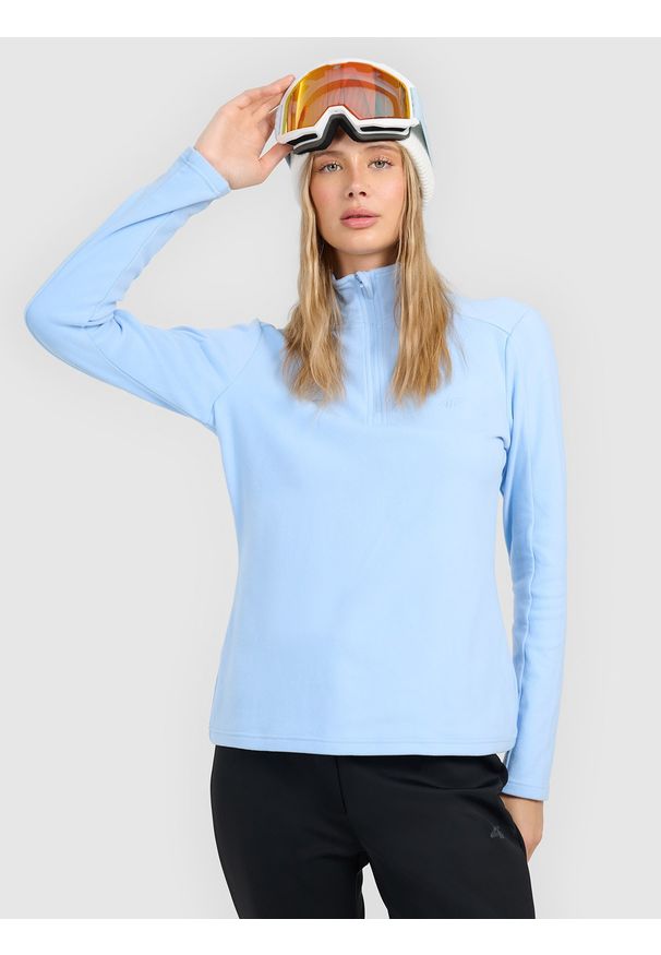 4f - 4F Bielizna termiczna polarowa (góra) damska - niebieska XS. Typ kołnierza: kołnierzyk stójkowy. Kolor: niebieski. Materiał: polar. Sezon: zima. Sport: turystyka piesza