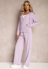 Renee - Jasnofioletowy Luźny Komplet Dresowy Szerokie Spodnie i Bluza z Kapturem Gossame. Kolor: fioletowy. Materiał: dresówka #3