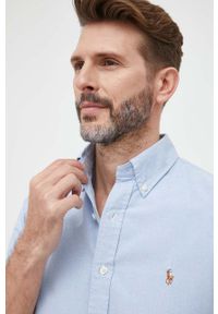 Polo Ralph Lauren koszula bawełniana męska kolor niebieski regular z kołnierzykiem button-down. Typ kołnierza: button down, polo. Kolor: niebieski. Materiał: bawełna. Długość rękawa: krótki rękaw. Długość: krótkie #3