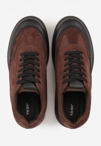 Renee - Brązowe Sneakersy VICES na Platformie z Ozdobnym Noskiem Attis. Nosek buta: okrągły. Zapięcie: sznurówki. Kolor: brązowy. Materiał: skóra, zamsz. Obcas: na platformie. Wysokość obcasa: średni #3