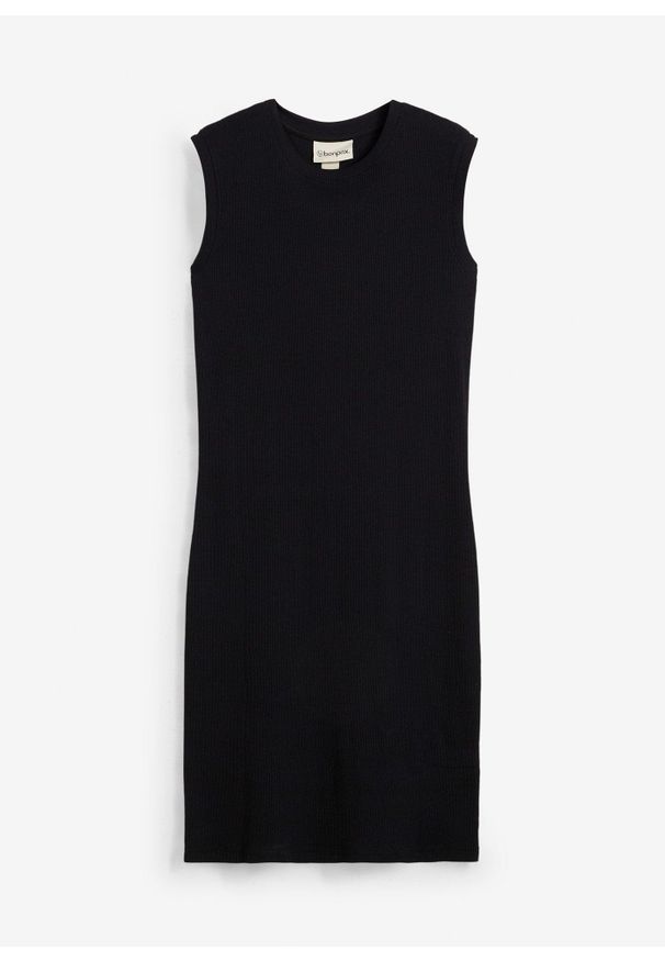 bonprix - Dopasowana sukienka z dżerseju, z czystej bawełny organicznej. Kolor: czarny. Materiał: jersey, bawełna. Wzór: prążki