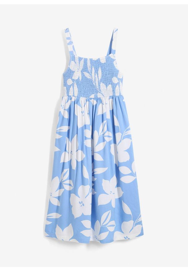 bonprix - Sukienka z lejącej wiskozy. Kolor: niebieski. Materiał: wiskoza. Wzór: nadruk. Długość: midi