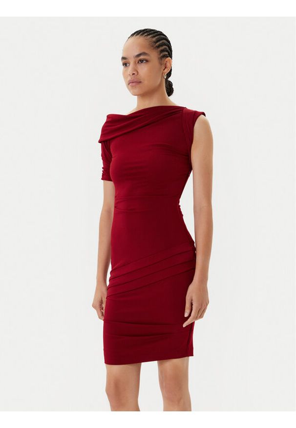 Guess Sukienka koktajlowa W5BK71 KCVG2 Bordowy Slim Fit. Kolor: czerwony. Materiał: syntetyk. Styl: wizytowy