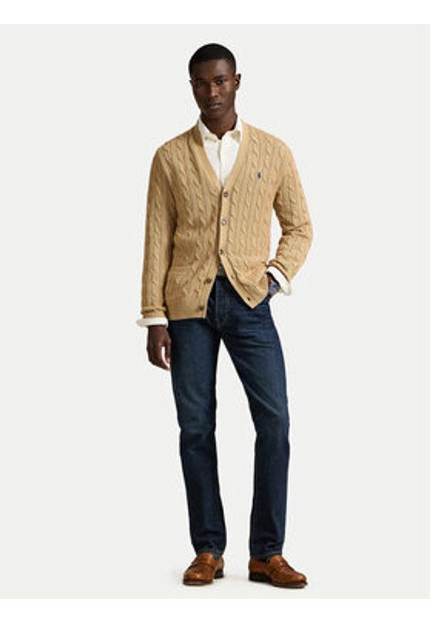Polo Ralph Lauren Kardigan 710890548006 Beżowy Regular Fit. Typ kołnierza: polo. Kolor: beżowy. Materiał: bawełna