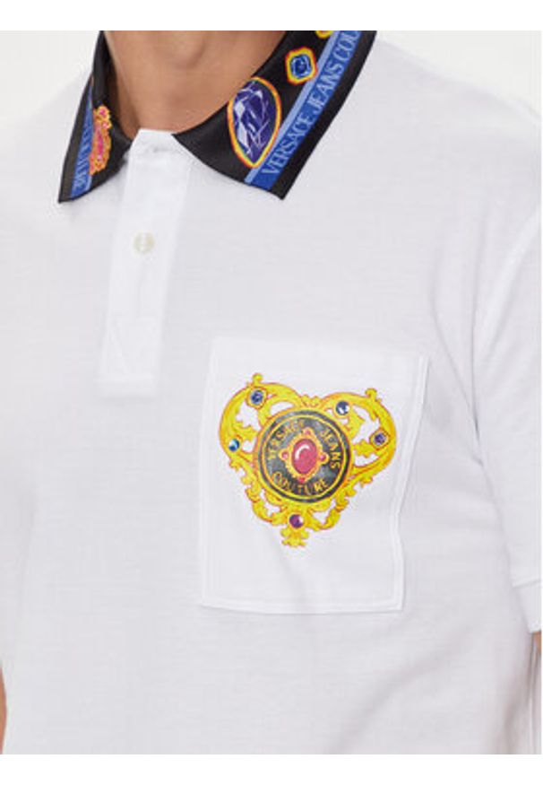 Versace Jeans Couture Polo 76GAGT11 Biały Regular Fit. Typ kołnierza: polo. Kolor: biały. Materiał: bawełna