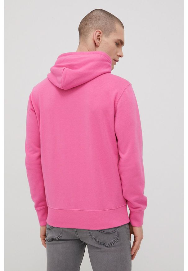 Champion bluza męska kolor różowy z kapturem z aplikacją. Typ kołnierza: kaptur. Kolor: różowy. Materiał: włókno. Wzór: aplikacja