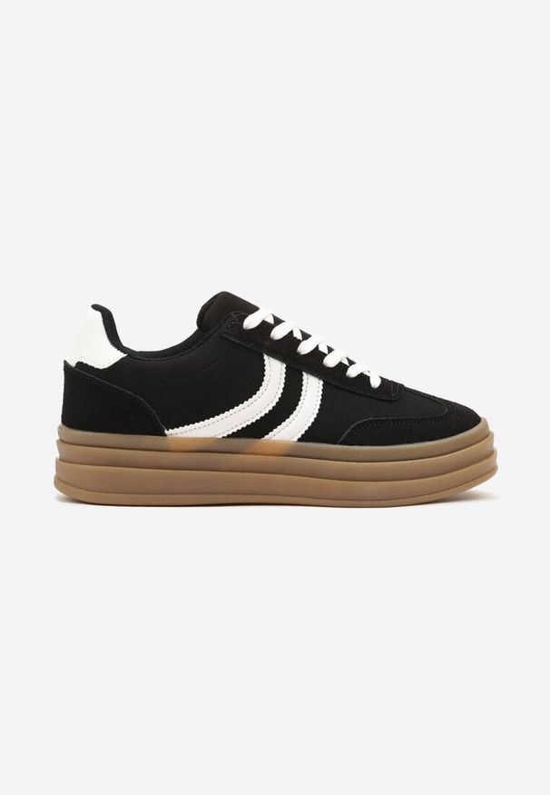 Renee - Czarne Sneakersy Typu Kultowe Tenisówki na Grubej Podeszwie z Tłoczeniem Lisanitea. Okazja: na co dzień. Kolor: czarny. Materiał: jeans