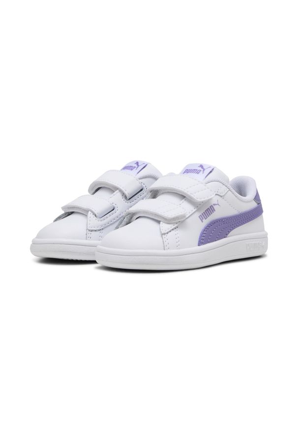 Puma - Niemowlęce skórzane sneakersy Smash 3.0 V PUMA White Lavender Alert Purple. Kolor: fioletowy, niebieski, wielokolorowy, biały. Materiał: skóra. Sport: turystyka piesza