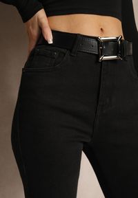 Renee - Czarne Jeansy High Waist z Paskiem z Klamrą i Podwiniętymi Nogawkami Lerialen. Stan: podwyższony. Kolor: czarny. Styl: elegancki #2