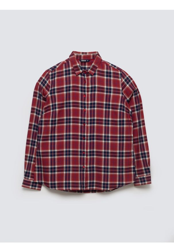 Big-Star - Koszula damska w kratę z wiskozy czerwona Petrini 604. Typ kołnierza: kołnierzyk klasyczny. Kolor: czerwony. Materiał: wiskoza. Styl: elegancki, retro, klasyczny