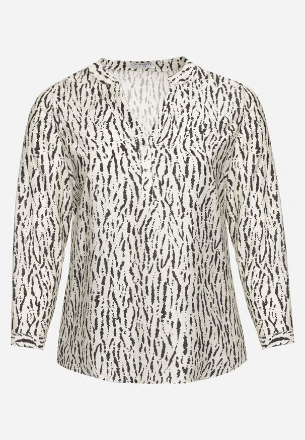 Born2be - Jasnobeżowa Koszula z Wiskozą w Abstrakcyjny Print z Dekoltem w Serek Aretiava. Okazja: na co dzień. Typ kołnierza: dekolt w serek. Kolor: beżowy. Materiał: wiskoza. Wzór: nadruk. Styl: klasyczny, casual, elegancki