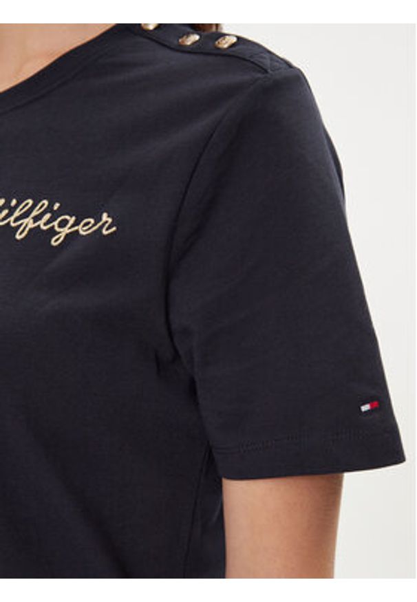 TOMMY HILFIGER - Tommy Hilfiger T-Shirt Gold Button WW0WW41211 Granatowy Regular Fit. Kolor: niebieski. Materiał: bawełna