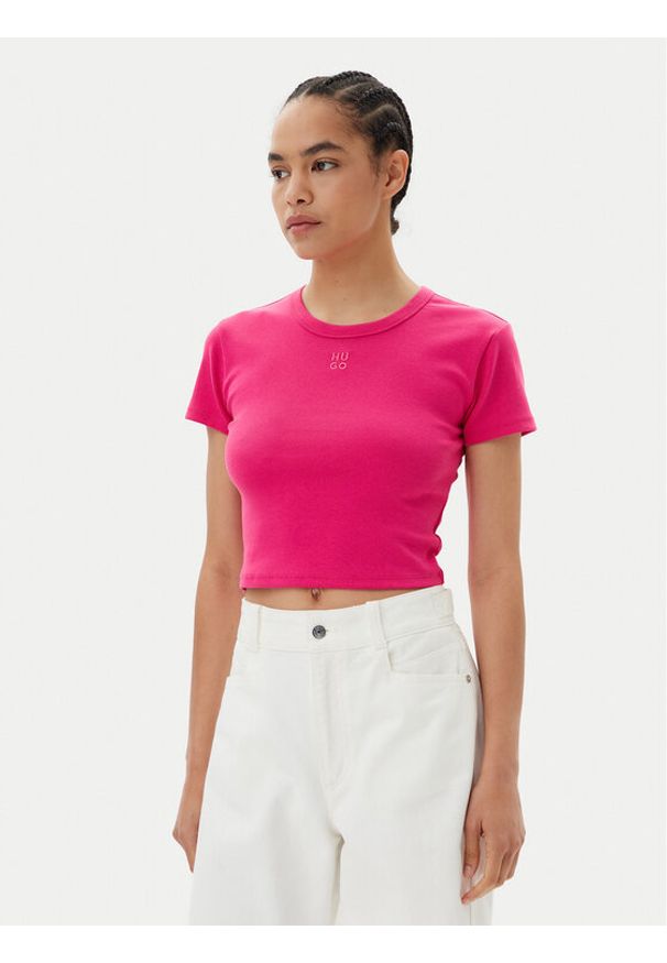 Hugo - HUGO T-Shirt Delanor 50512000 Różowy Slim Fit. Kolor: różowy. Materiał: bawełna