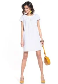 Tessita - Luźna Sukienka z Krótkim Rękawem - Biała. Kolor: biały. Materiał: bawełna. Długość rękawa: krótki rękaw #1