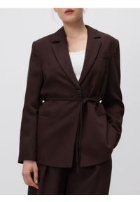 Reserved - Marynarka z wiązaniem - ciemnobrązowy. Kolor: brązowy. Materiał: wiskoza, tkanina #1