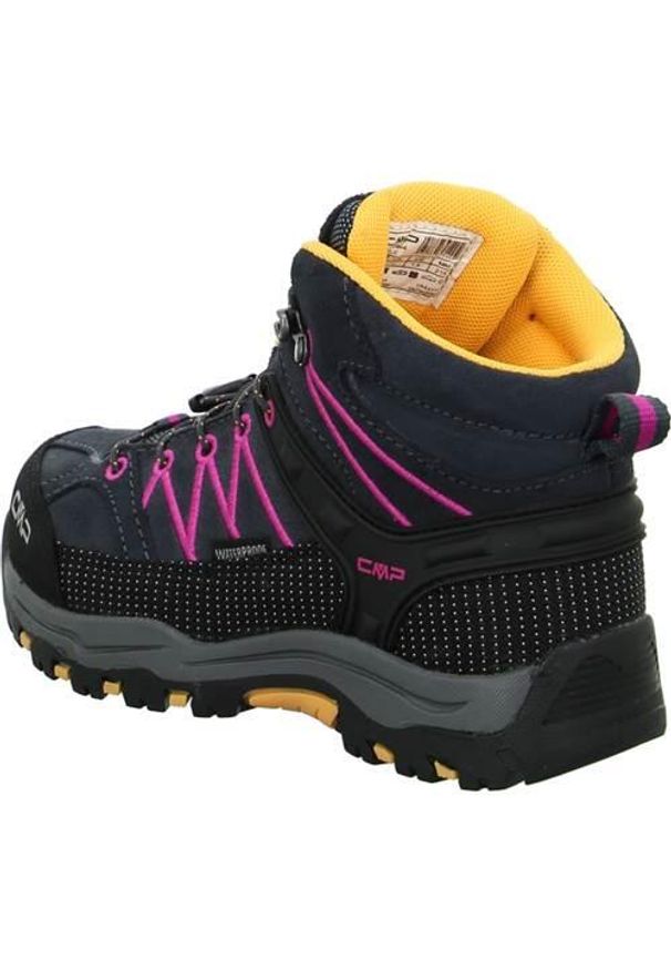 Buty trekkingowe dla dzieci CMP Rigel Mid WP. Wysokość cholewki: za kostkę. Kolor: czarny, różowy, wielokolorowy. Materiał: materiał. Szerokość cholewki: normalna