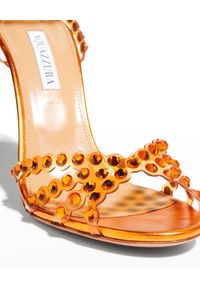 AQUAZZURA - Pomarańczowe sandały na szpilce z kryształami Tequila. Zapięcie: pasek. Kolor: pomarańczowy. Wzór: aplikacja. Obcas: na szpilce. Wysokość obcasa: średni #6