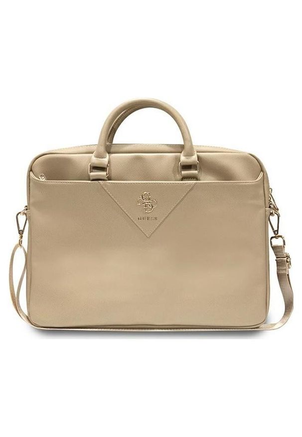 Torba Guess Triangle 4G Computer Bag 15'' - 16'' (złoty). Kolor: złoty. Materiał: materiał, skóra ekologiczna. Wzór: aplikacja. Styl: elegancki