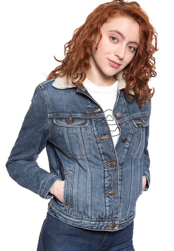Lee - DAMSKA KURTKA ZIMOWA LEE SHERPA RIDER VINTAGE WORN L54VRDJK 112112995. Materiał: jeans. Sezon: zima. Styl: vintage