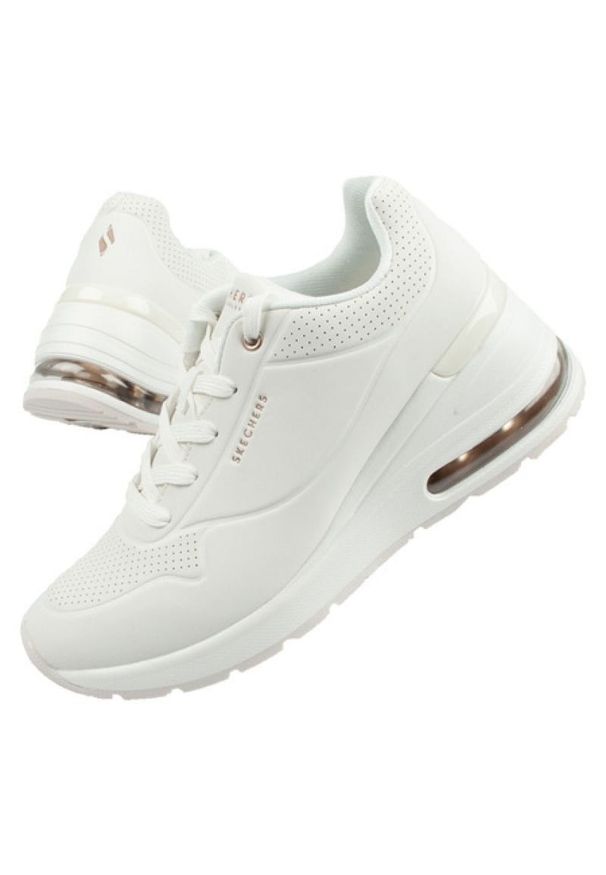 skechers - Buty Skechers Million Air W 155401 białe. Kolor: biały. Materiał: skóra, syntetyk. Szerokość cholewki: normalna. Obcas: na koturnie. Wysokość obcasa: średni