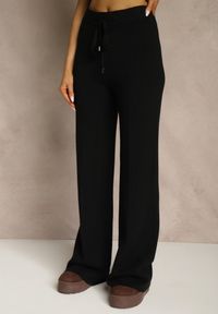 Renee - Czarne Spodnie Wide Leg High Waist z Dodatkiem Kaszmiru Nevalla. Okazja: na co dzień. Stan: podwyższony. Kolor: czarny. Materiał: kaszmir. Styl: casual, elegancki #3