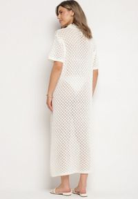 Born2be - Jasnobeżowa Siateczkowa Sukienka Koszulowa z Bawełną Folaris. Okazja: na co dzień. Kolor: beżowy. Materiał: bawełna. Sezon: lato. Typ sukienki: koszulowe. Styl: casual, elegancki #2