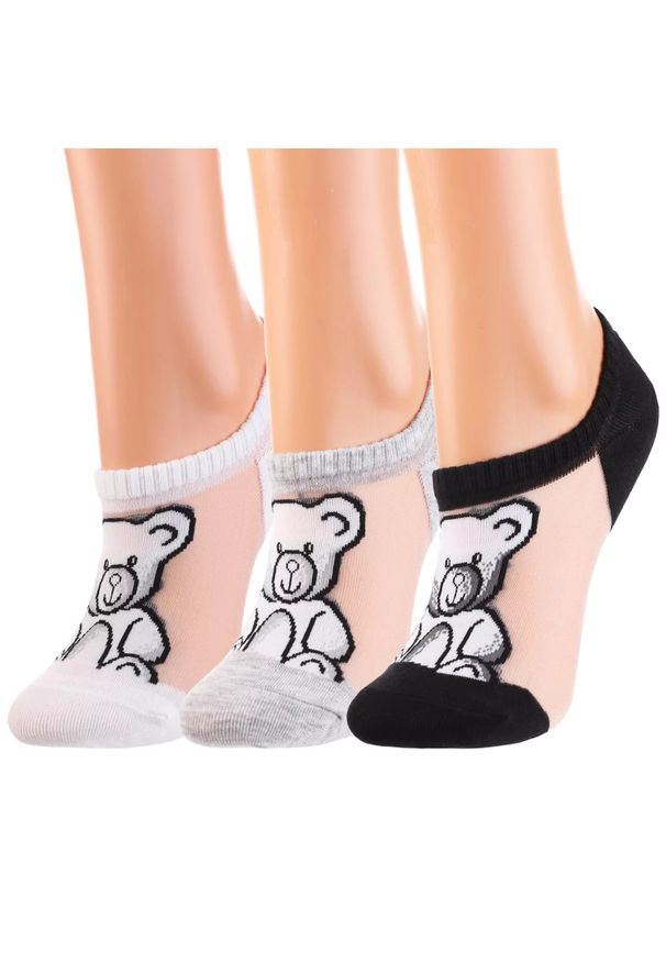 Damskie Stopki Moraj Misiu Mix Kolor 3 Pary. Kolor: biały. Materiał: materiał. Wzór: aplikacja