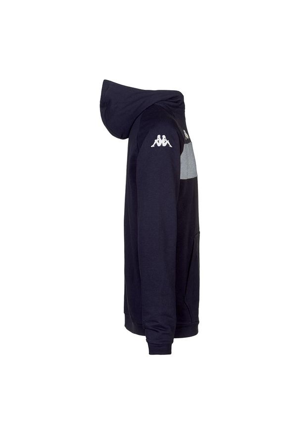 Bluza z kapturem dla dzieci Kappa Daccio. Typ kołnierza: kaptur. Kolor: szary, niebieski, wielokolorowy. Wzór: kolorowy. Sport: joga i pilates