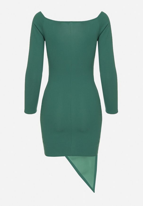 Born2be - Zielona Koktajlowa Asymetryczna Sukienka z Kopertowym Dekoltem Zaidelle. Okazja: na imprezę. Typ kołnierza: dekolt kopertowy. Kolor: zielony. Typ sukienki: asymetryczne, kopertowe. Styl: wizytowy