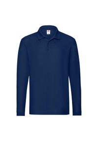 FRUIT OF THE LOOM - Męska Koszulka Polo Premium Z Długim Rękawem. Typ kołnierza: polo. Kolor: niebieski. Długość rękawa: długi rękaw. Długość: długie