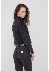 Armani Exchange kurtka jeansowa damska kolor czarny przejściowa. Kolor: czarny. Materiał: jeans