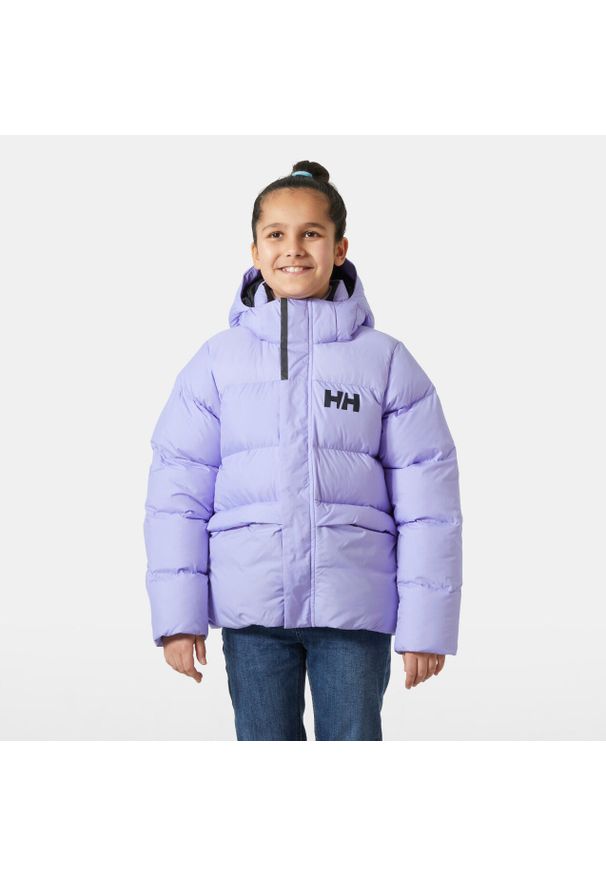 Kurtka dziecięca z kapturem Helly Hansen Specter. Okazja: na co dzień. Typ kołnierza: kaptur. Kolor: fioletowy. Materiał: puch. Sezon: zima. Styl: casual
