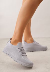 Born2be - Szare Sznurowane Buty Sportowe Sneakersy z Siateczki Caeolea. Okazja: na co dzień. Kolor: szary. Materiał: jeans. Sport: fitness, joga i pilates #5