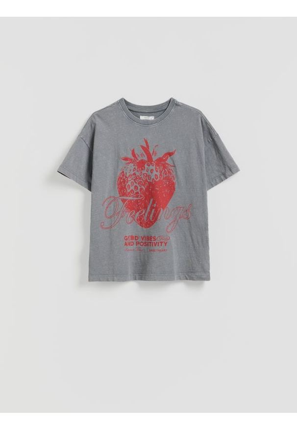 Reserved - T-shirt z nadrukiem - ciemnoszary. Kolor: szary. Materiał: bawełna. Wzór: nadruk