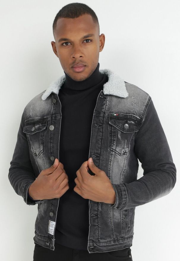 Born2be - Czarna Kurtka Jeansowa z Kożuszkowym Kołnierzem Rovi. Okazja: na co dzień. Kolor: czarny. Materiał: jeans. Długość rękawa: długi rękaw. Długość: długie. Styl: casual, elegancki, klasyczny