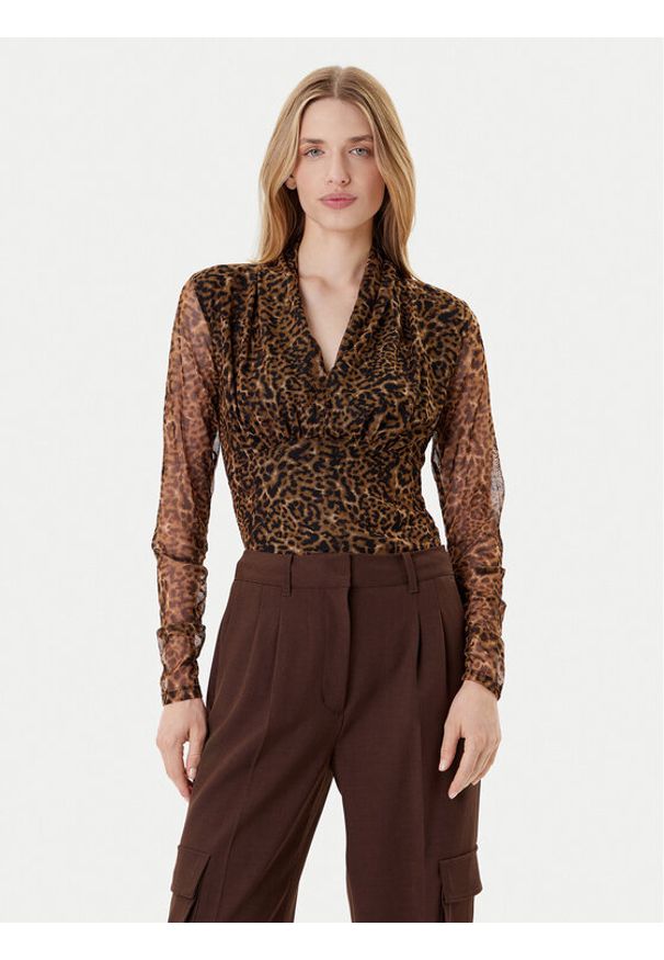 DKNY Bluzka P53HVCMM Brązowy Regular Fit. Kolor: brązowy. Materiał: syntetyk