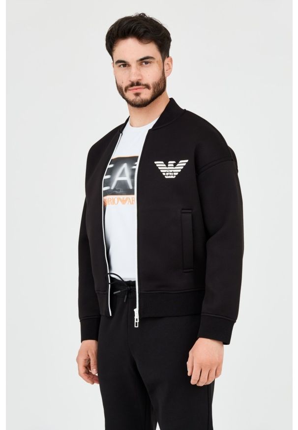 Emporio Armani - EMPORIO ARMANI Czarna neoprenowa bluza męska, Rozmiar XL. Kolor: czarny. Materiał: neopren