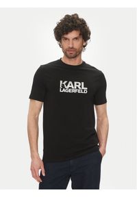 Karl Lagerfeld - KARL LAGERFELD T-Shirt 755087 552235 Czarny Regular Fit. Typ kołnierza: dekolt w karo. Kolor: czarny. Materiał: bawełna