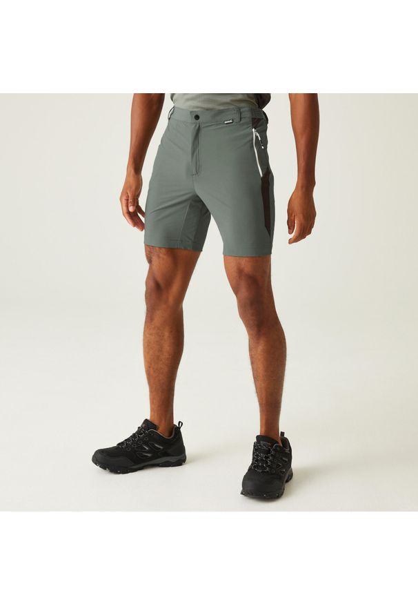 Regatta - Spodenki Mountain Shorts II. Kolor: zielony. Materiał: materiał, tkanina. Sport: turystyka piesza
