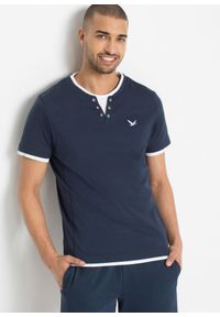bonprix - Shirt 2 w 1, krótki rękaw (2 szt.). Kolor: niebieski. Długość rękawa: krótki rękaw. Długość: krótkie. Wzór: haft