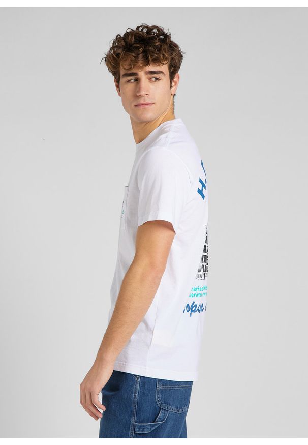 Lee - LEE BEST CHOICE TEE MĘSKI T-SHIRT KOSZULKA LOGO NADRUK BRIGHT WHITE L65GFELJ 112145352. Wzór: nadruk